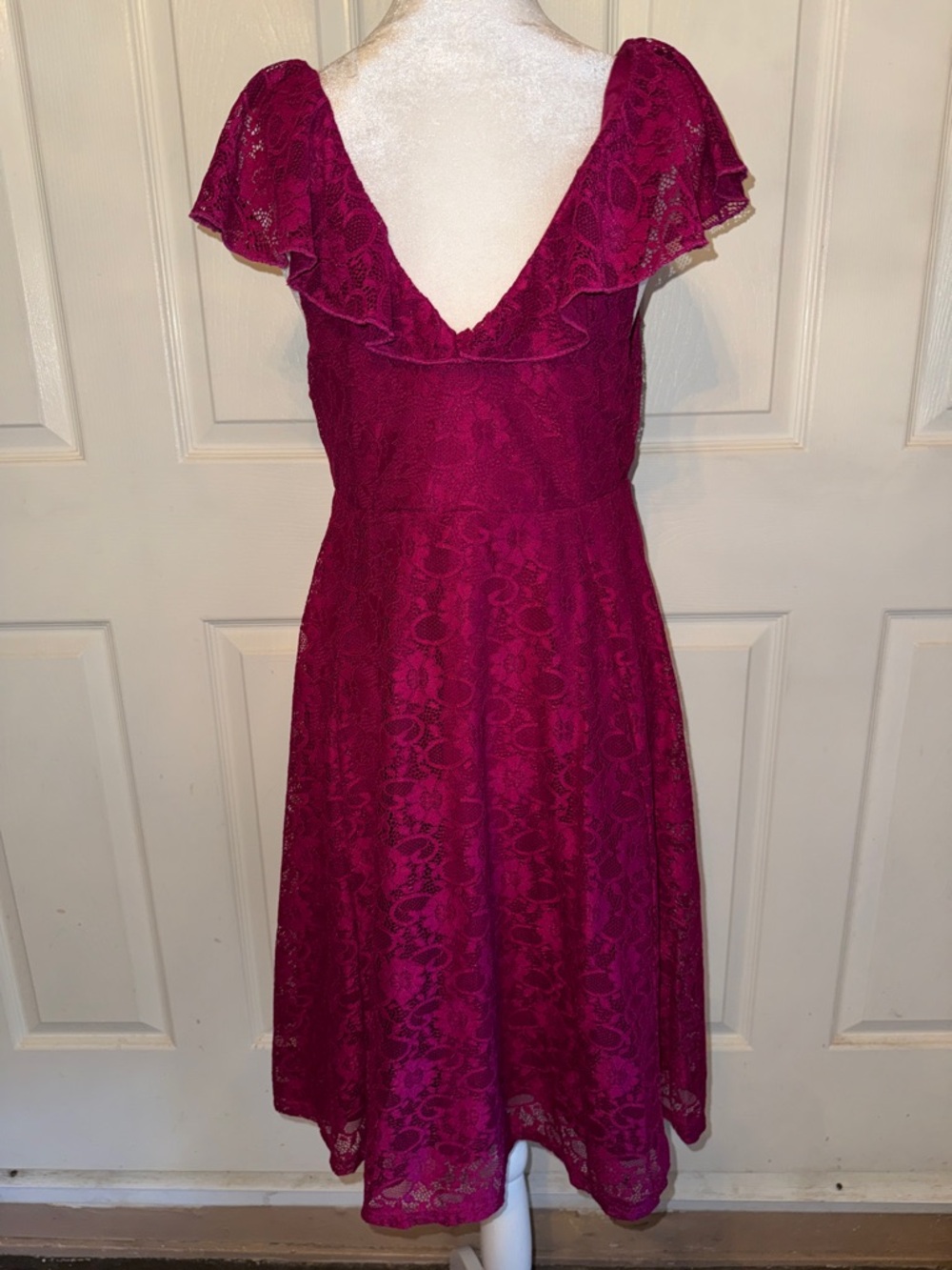 Torrid Berry Lace Surplice Bodice Skater Dress - Picture 5 of 8